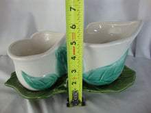 Load image into Gallery viewer, Vintage Morton Pottery Double Calla Lily Planter Flower Pot with Attached Saucer and Frog