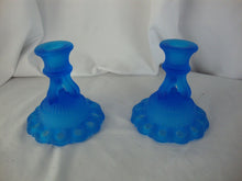 Load image into Gallery viewer, Vintage Westmoreland Blue Satin Glass Candleholders Set of 2