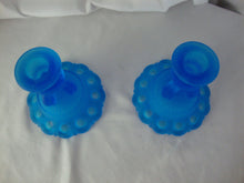 Load image into Gallery viewer, Vintage Westmoreland Blue Satin Glass Candleholders Set of 2