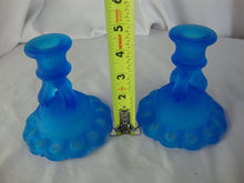 Load image into Gallery viewer, Vintage Westmoreland Blue Satin Glass Candleholders Set of 2