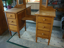 Load image into Gallery viewer, Vintage Tiger Oak Tryptich Mirror 6 Drawer Makeup Vanity Desk
