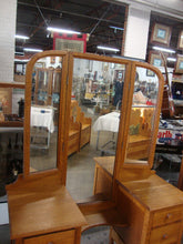 Load image into Gallery viewer, Vintage Tiger Oak Tryptich Mirror 6 Drawer Makeup Vanity Desk