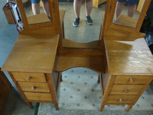 Load image into Gallery viewer, Vintage Tiger Oak Tryptich Mirror 6 Drawer Makeup Vanity Desk