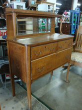 Load image into Gallery viewer, Vintage Tiger Oak Buffet Server 3 Drawer with Mirror and Upper Shelf