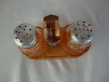 Load image into Gallery viewer, Vintage Vaseline Pink Glass Salt Pepper Shakers with Glass Caddy Holder