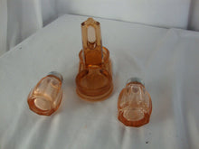 Load image into Gallery viewer, Vintage Vaseline Pink Glass Salt Pepper Shakers with Glass Caddy Holder