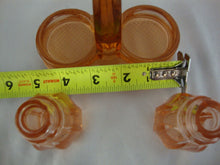 Load image into Gallery viewer, Vintage Vaseline Pink Glass Salt Pepper Shakers with Glass Caddy Holder
