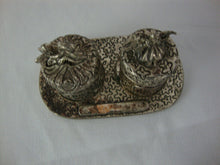 Load image into Gallery viewer, Vintage Pewter Fairy First Curl First Tooth Mini Trinket Jars with Lids and Oval Stand