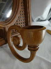 Load image into Gallery viewer, Vintage Syroco Faux Cane Look Wall Sconce with Oval Mirror and Candleholder