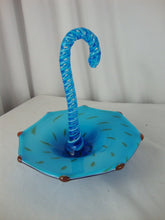 Load image into Gallery viewer, Vintage Block Crystal Hand Blown Aqua Blue Glass Umbrella Trinket Ring Dish