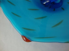 Load image into Gallery viewer, Vintage Block Crystal Hand Blown Aqua Blue Glass Umbrella Trinket Ring Dish