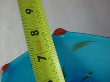 Load image into Gallery viewer, Vintage Block Crystal Hand Blown Aqua Blue Glass Umbrella Trinket Ring Dish