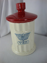 Load image into Gallery viewer, Vintage Unmarked Tea with Eagle Cream Ceramic Kitchen Canister with Red Lid