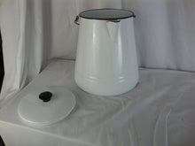 Load image into Gallery viewer, Vintage Farmhouse Extra Large White Black Enamel Cowboy Coffee Pot with Metal Swing Handle