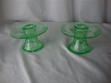 Load image into Gallery viewer, Vintage Paden City Vaseline Etched Glass Candleholders Set of 2