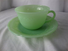 Load image into Gallery viewer, Vintage Fire King Jadeite Glass Alice Pattern Teacup and Saucer Set