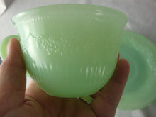 Load image into Gallery viewer, Vintage Fire King Jadeite Glass Alice Pattern Teacup and Saucer Set