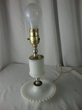 Load image into Gallery viewer, Vintage White Milk Glass Boudoir Table Lamp with White Plastic Clip on Shade