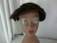 Load image into Gallery viewer, Retro 1950's Womens Dark Brown Velvet and Feather Hat