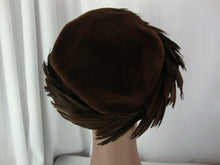 Load image into Gallery viewer, Retro 1950's Womens Dark Brown Velvet and Feather Hat