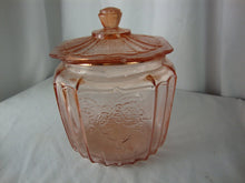 Load image into Gallery viewer, Vintage Anchor Hocking Mayfair Open Rose Pink Glass Biscuit Jar with Lid