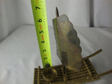 Load image into Gallery viewer, Vintage Oriental Brass Bamboo Look Boat with Sail and Votive Holder
