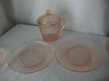 Load image into Gallery viewer, Vintage Jeanette Glass Pink Homespun Glass Child's Play Tea Set *Missing Teacup