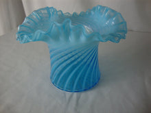 Load image into Gallery viewer, Vintage Fenton Aqua Blue Opal Spiral Optic Glass Crimped Top Hat