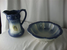 Load image into Gallery viewer, Vintage Blue White Ceramic Country Wash Basin and Pitcher Set