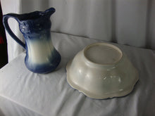Load image into Gallery viewer, Vintage Blue White Ceramic Country Wash Basin and Pitcher Set