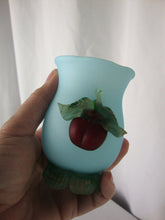 Load image into Gallery viewer, Stevens & Williams Blue Satin Glass with Applied Red Cherry with Green Leaves Small Vase