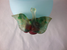 Load image into Gallery viewer, Stevens & Williams Blue Satin Glass with Applied Red Cherry with Green Leaves Small Vase