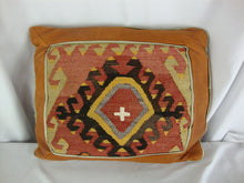 Load image into Gallery viewer, Anatolian Kilim Black/Red/Yellow Hide Decor Pillow Button Back