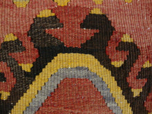 Load image into Gallery viewer, Anatolian Kilim Black/Red/Yellow Hide Decor Pillow Button Back