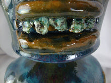 Load image into Gallery viewer, Marvin Bailey SC Folk Art Pottery Blue/Green Streaked 5 Tooth Ugly Face Jug Double Handle on Base
