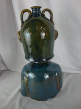 Load image into Gallery viewer, Marvin Bailey SC Folk Art Pottery Blue/Green Streaked 5 Tooth Ugly Face Jug Double Handle on Base