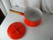 Load image into Gallery viewer, MCM Dansk Kobenstyle Red Enamel Steel Saucepan with Lid and Wood Handle