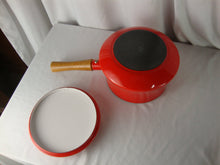 Load image into Gallery viewer, MCM Dansk Kobenstyle Red Enamel Steel Saucepan with Lid and Wood Handle
