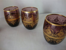 Load image into Gallery viewer, Vintage Amethyst with Gold Trim Purple Decanter and Five Tumbler Glasses