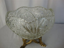 Load image into Gallery viewer, Vintage L&L WMC Cut Crystal Sawtooth Edge Bowl with Brass Footed Attached Stand
