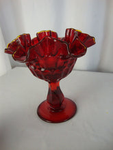 Load image into Gallery viewer, Vintage Fenton Amberina Ruffled Thumbprint Pedestal Compote Bowl