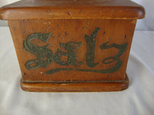 Load image into Gallery viewer, Vintage Rustic Wood Flip Lid Salt Salz Box Cellar Wall Mount