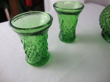 Load image into Gallery viewer, Vintage Green Diamond Point Small Decanter with Stopper and Three Glasses