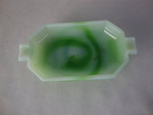 Load image into Gallery viewer, Vintage Akro Agate Green White 2 Slot Tab Handle Small Ashtray