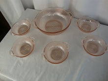 Load image into Gallery viewer, Vintage Anchor Hocking Queen Mary Pink Depression Serving Bowl with Five Individual Bowls