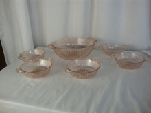 Load image into Gallery viewer, Vintage Anchor Hocking Queen Mary Pink Depression Serving Bowl with Five Individual Bowls