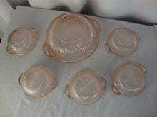 Load image into Gallery viewer, Vintage Anchor Hocking Queen Mary Pink Depression Serving Bowl with Five Individual Bowls