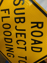 Load image into Gallery viewer, Retired DOT Road Subject To Flooding Square Yellow Black Road Man Cave Sign