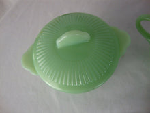 Load image into Gallery viewer, Vintage Fire King Jadeite Jane Ray Creamer and Sugar Bowl with Lid Set