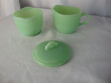 Load image into Gallery viewer, Vintage Fire King Jadeite Jane Ray Creamer and Sugar Bowl with Lid Set